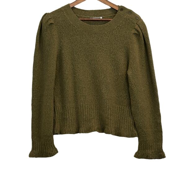 Anthropologie Sweaters - Anthropologie Drea Cropped Sweater Large Olive Green Merino Alpaca Wool Blend
